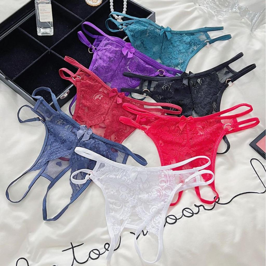 Tanga Desgarrable de Encaje con Abertura en la Entrepierna Transparente - Lencería Sexy Coqueta T-back
