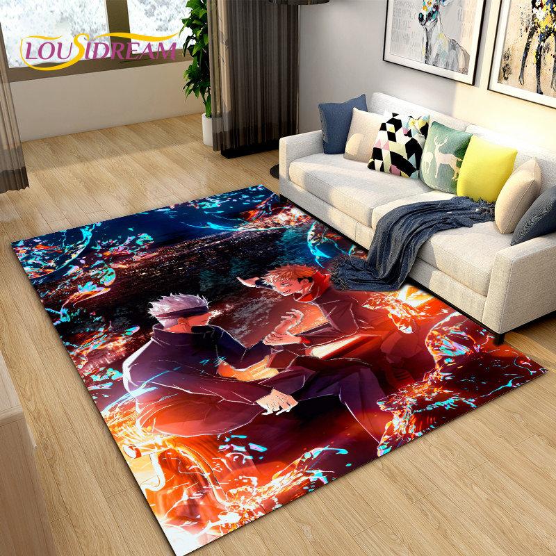 Jujutsu Kaisen Anime Cartoon Area Rug,Carpets Rug for Living Room Bedroom Sofa Doormat Decoration,Kids Play Non-slip Floor Mat
