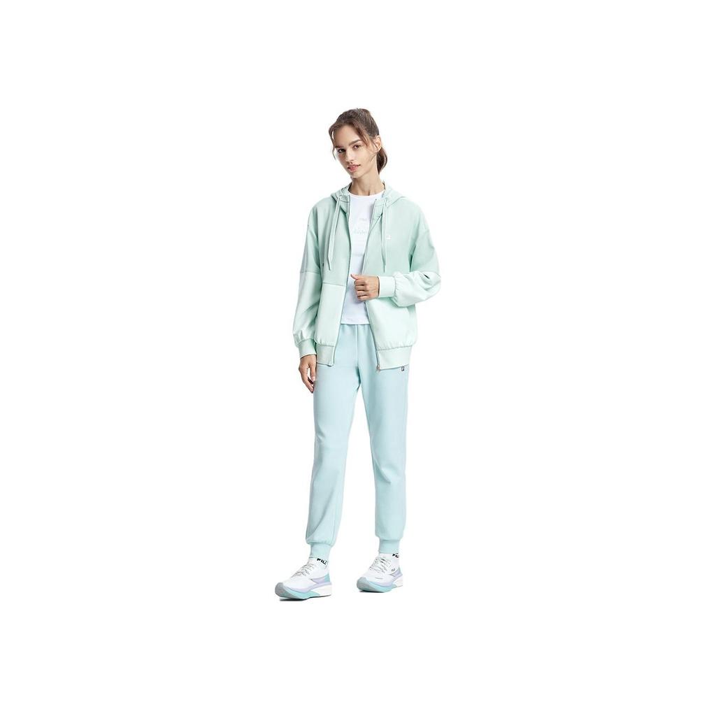 FILA 2023 Autumn New American Style Hoodie Color Block Knitted Jacket Sports Fitness Top Women tops Dream-Green A11W331503F-TQ