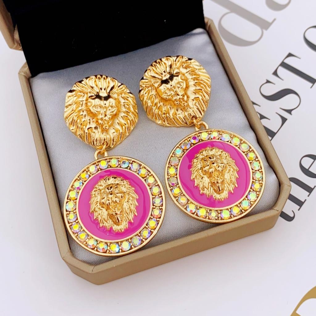 Einzigartige Design-Löwenkopf-Ohrringe, glitzernde Strass-Ohrringe, kreisförmige Ohrringe im Retro-Stil für Frauen