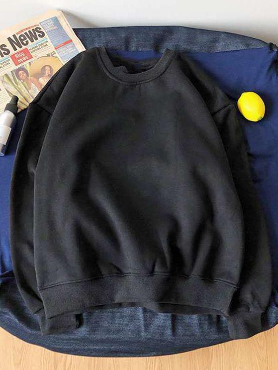 2023 Unisex Autumn/Winter Thick Velvet Solid Color Loose Hoodie - Trendy Round Neck