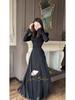 Elegant European & American Black Spring Long-Sleeve Dress, Round Neck, 2025 Style.