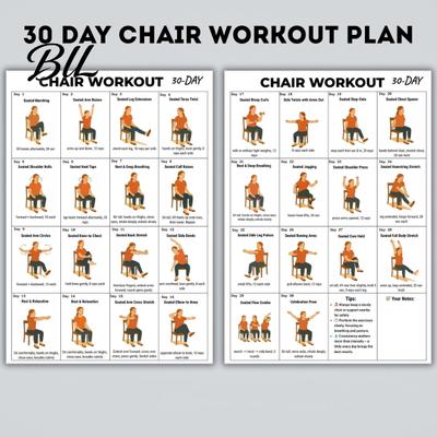 Chair Yoga For Seniors 2Pcs Tai Chi Exercises Poster for and Beginners 10x8 Inch Frameless Fitness Gentle Stretches Schedule with Seated Poses