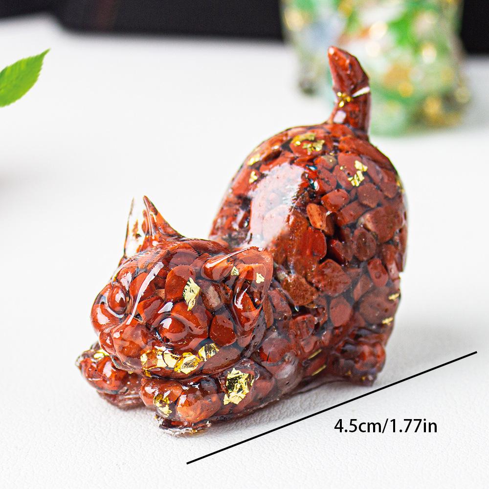 Crystal Cat Resin Decor Healing Desk Ornament Cute Animal Sculpture for Home Office Lucky Gift