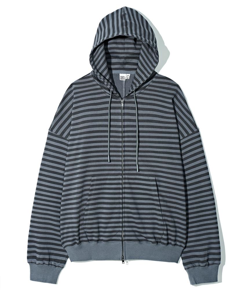 Partimento Striped Zip-Up Hoodie Grayish Blue