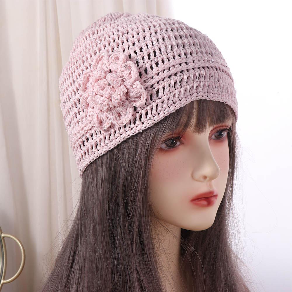 Glitter Crochet Flower Hat Handmade Weave Cap Fashion Sequin Knitted Hat  Outdoor