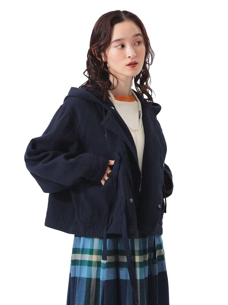 Beams Boy Women's Cotton Military Hooded Blouson Jacket, D.Navy, Free Size