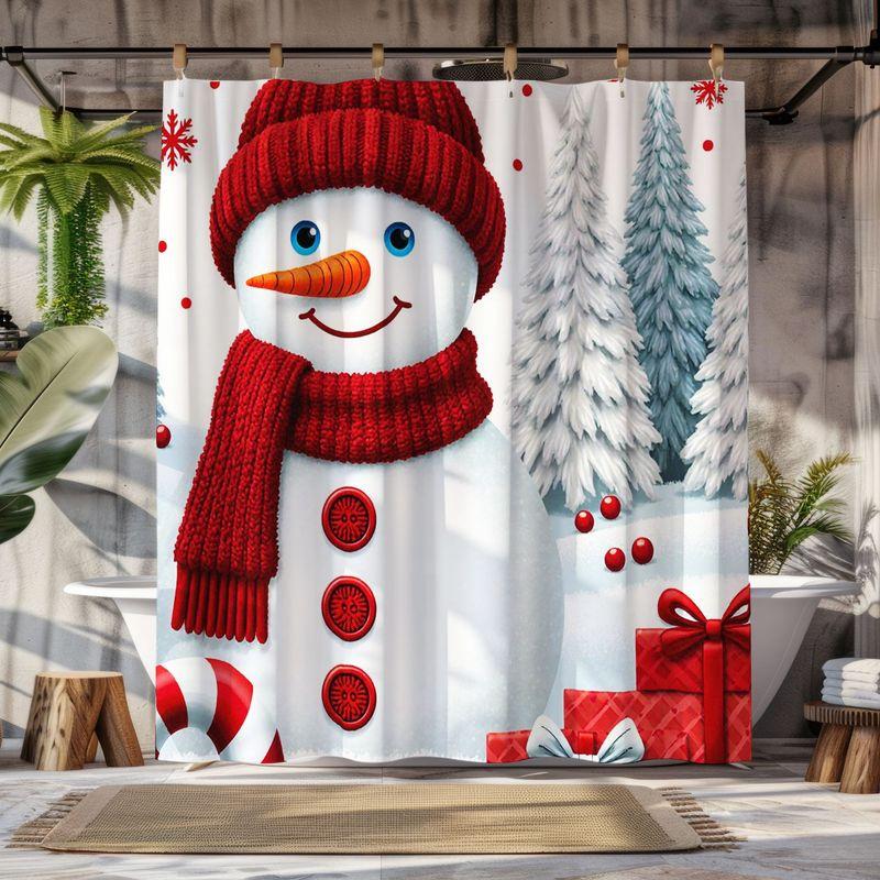 

1Pc Cute Christmas Snowman Pattern Shower Curtain, Polyester Fabric, Machine Washable, Suitable For Bathroom Decoration W60H190(CM)-1 Pcs