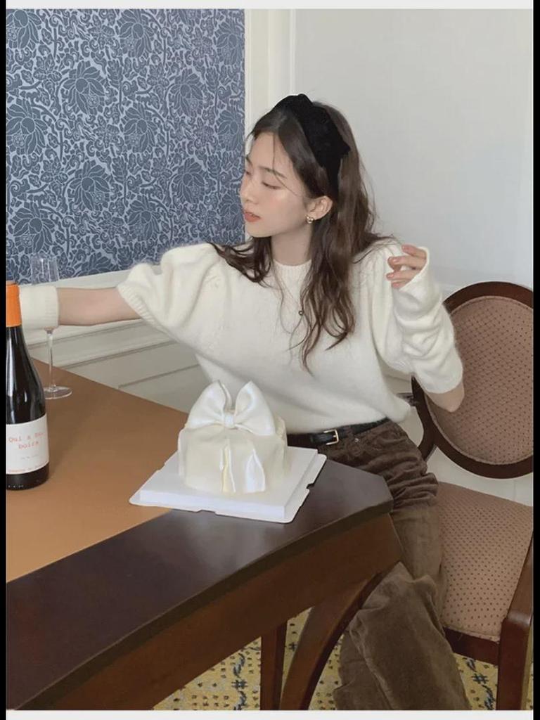 Korean Puff Sleeve Sweater for Women - New Design, Versatile for Autumn, Winter, and Spring