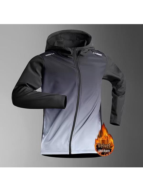 Men's Quick-Dry Autumn Windbreaker Fitness Hoodie with Long Sleeves and Plus Velvet for Morning Runs.