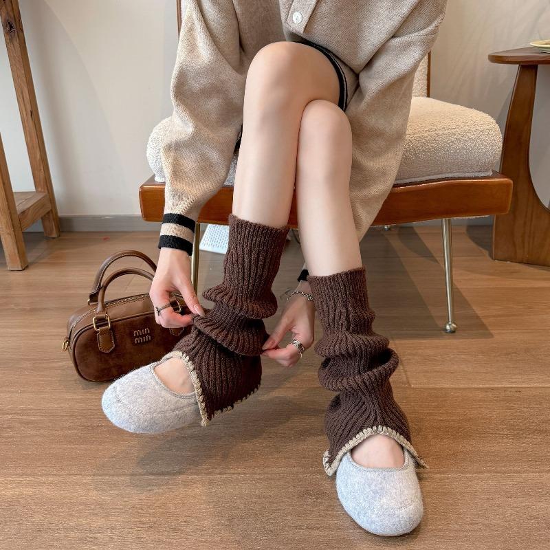 Wool Warm Open Knitted Leg Covers, Calf Pile Socks, Versatile Vertical Bar Sock Covers, Laid-back Style Versatile Socks