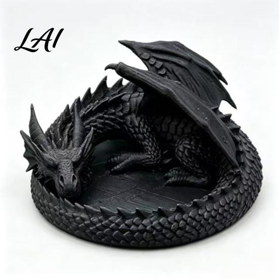 Ring Storage Tray 3D Printed Dragon Jewelry Tray Coiled Figurine Key Bowl Fantasy Necklace Display Stand Desktop Organizer for Earrings Necklaces,