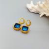 European & American Retro Sapphire Geometric Earrings - Vintage, Minimalist, Luxurious Design for Women