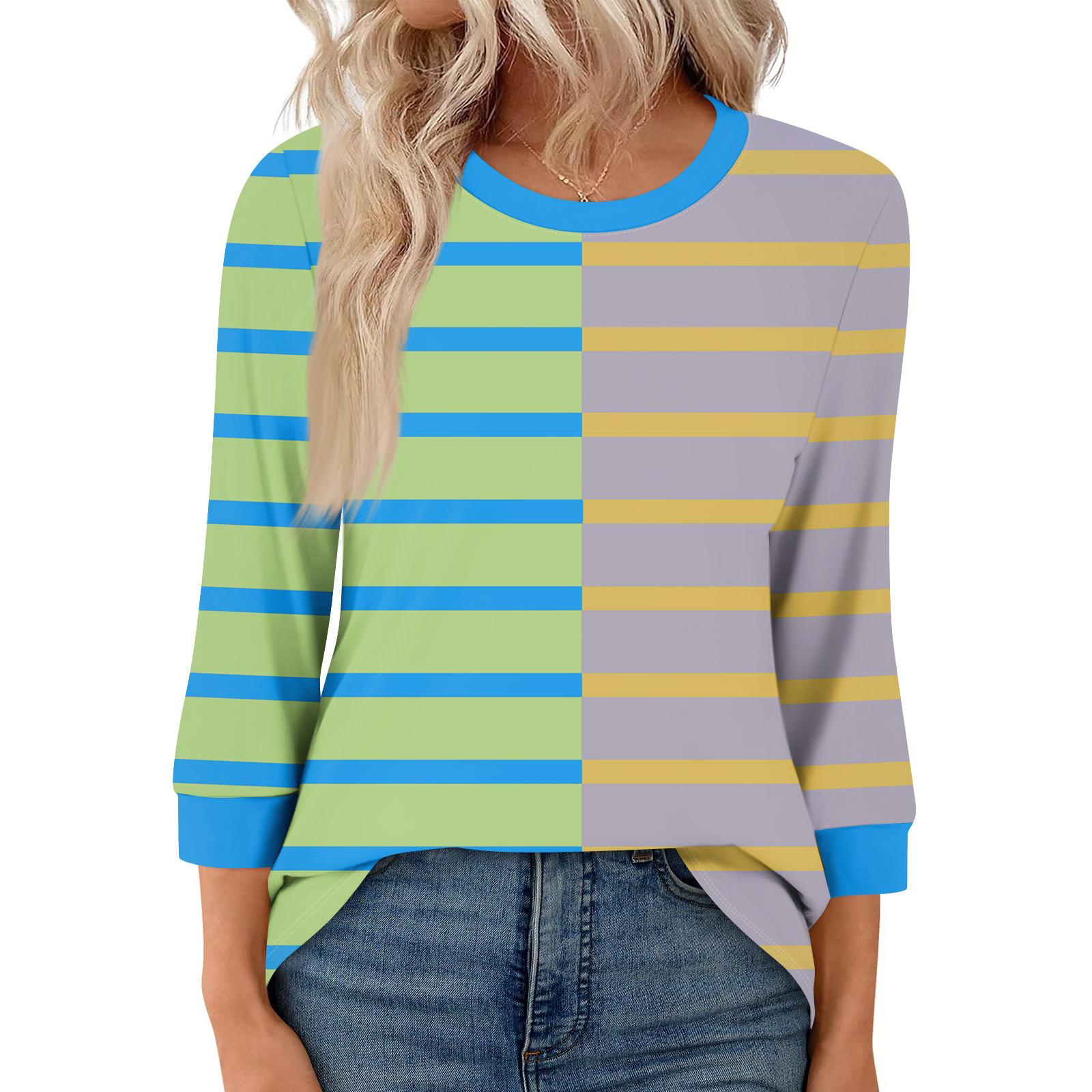 

Женская модная повседневная футболка с рукавом семь восьмых и принтом, топ с круглым вырезом M