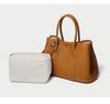 2025 Cowhide Lychee Pattern Garden Bag: Women's Color Block Wide Shoulder Strap Handbag