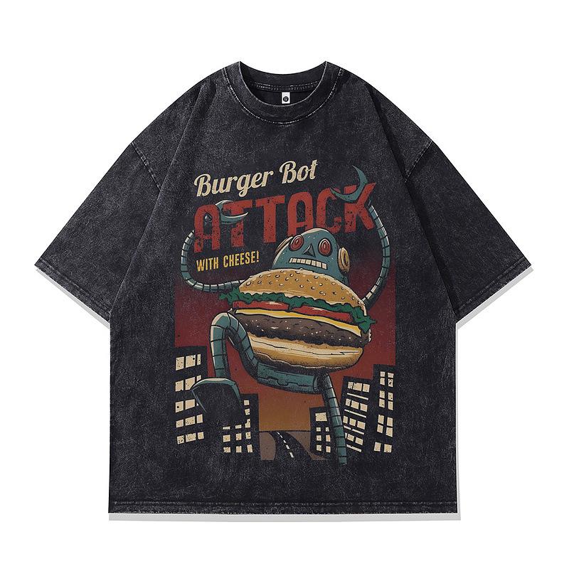 Amerikanisches Vintage Retro Halbarm-T-Shirt Herren Übergröße Gewaschen Alt Rundhals Kurzarm-T-Shirt Herren