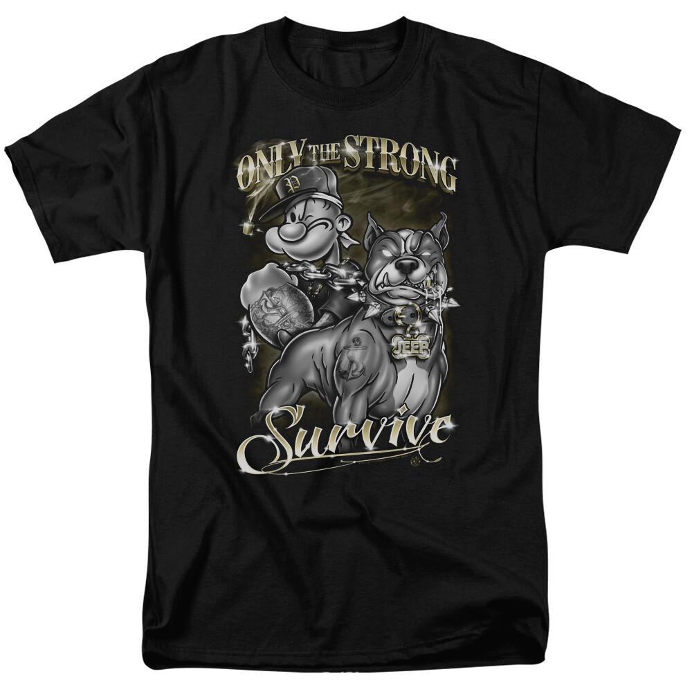26 Popeye Only The Strong Survive T Shirt Licensed Comic Cartoon Tee Black Unisex T-Shirt M