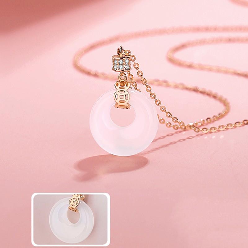 Womens Jade Agate Peace Buckle Necklace Chain Light Luxury Retro Style