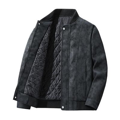 Thickened Cotton Lapel Hong Kong Style Fashion Men's Leather Jacket Youth Jacket Casual Top Jacket