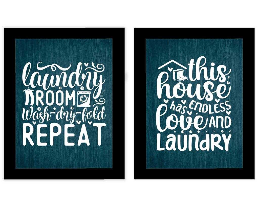 Inkdotpot 2 Piece Laundry Signs for Laundry Room Decor Wash Dry Fold Repeat Poster With Frame, Laundry Room Wall Art Signs Framed