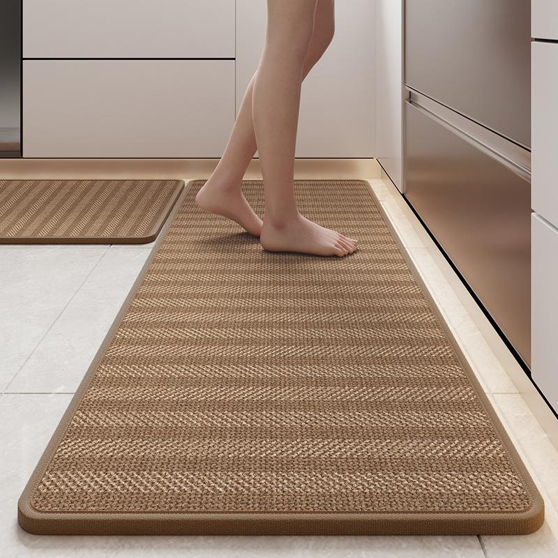 Premium Linen Kitchen Rug with Rubber Backing, Extra Long Striped Mat, Water/Oil Absorbent, Non-Slip & Durable for Kitchen Floor