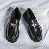 Men's Black Tassel Leather Slip-On Shoes - Autumn New Style Thick Sole, Big Toe, Fashionable Casual Low-Top