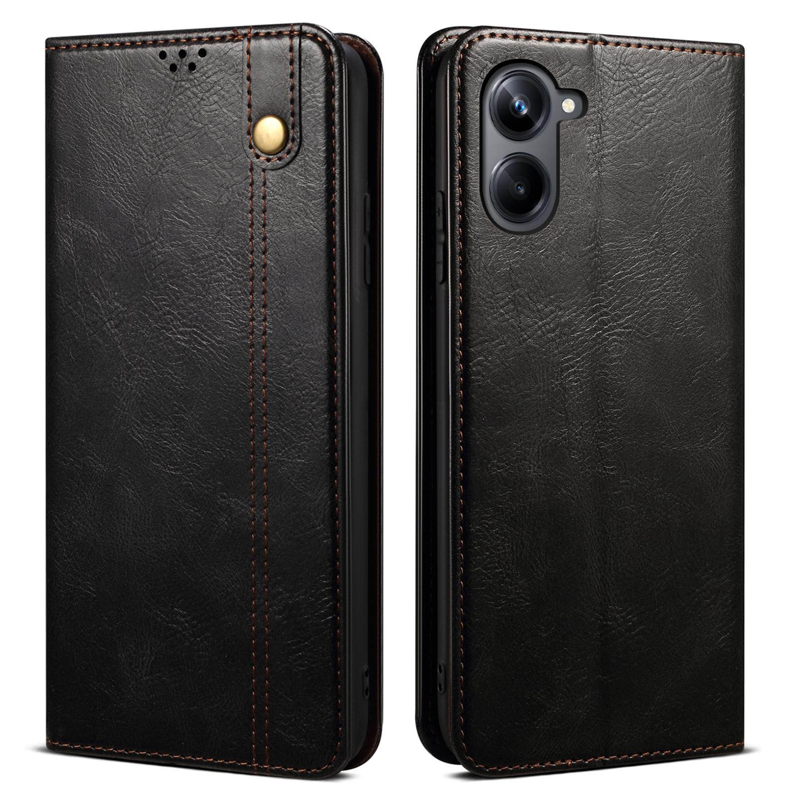 

For Samsung Galaxy A06 4G Case Crazy Horse Texture Waxy Leather Wallet Stand Cover Black