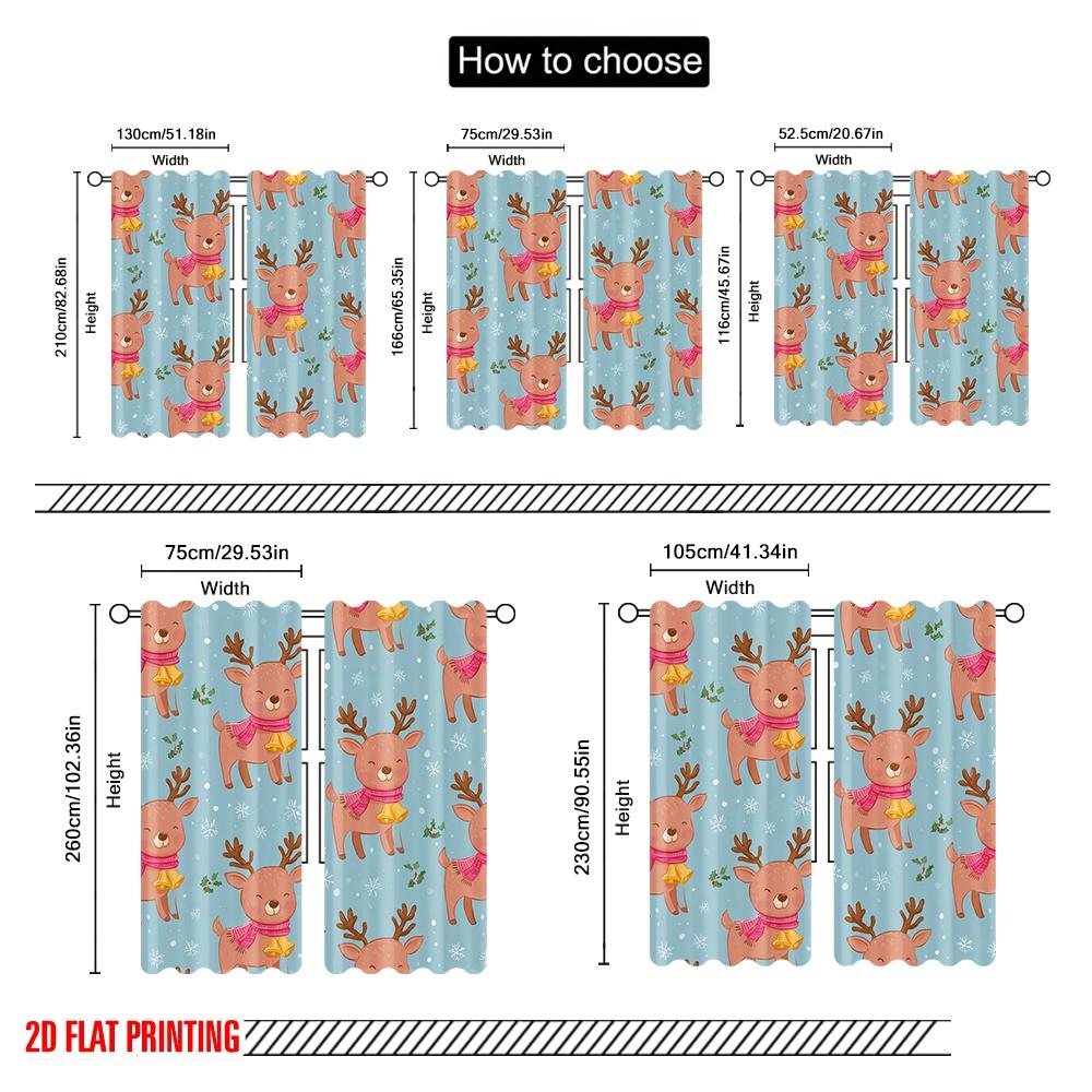 2pcs,2D Plane Printing Window Curtain Christmas Reindeer Day Versatile 100% Polyester (without Rod) Home Decor for Living Room &