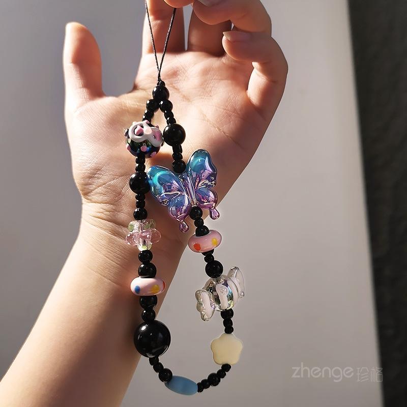 Mobile phone lanyard bubble butterfly graffiti beaded bracelet women's wrist ins small fresh string chain bead chain hand rope tide
