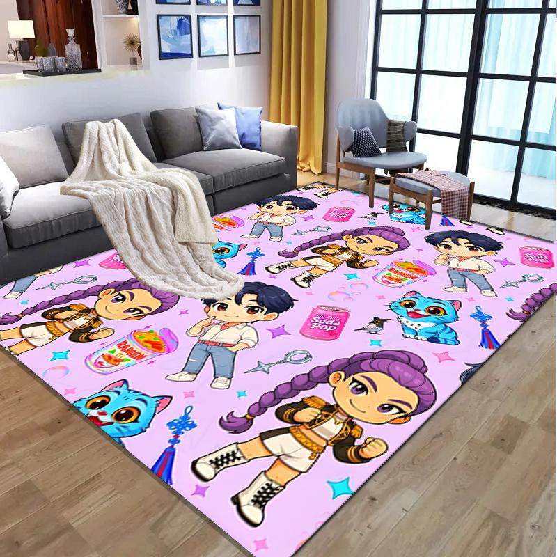 KPop Demon Hunters Pattern Rug, Indoor/Outdoor Mat, for Picnic, Gameroom, Bedroom, Office, Living Room, Home Decor Carpet, Birthday Gift