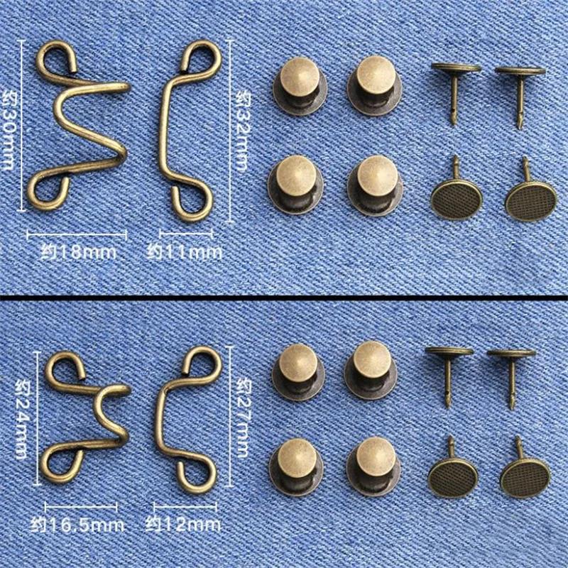 5Sets Nail-free Metal Jeans Button Snaps Detachable Pants Clips Buttons Pins DIY Waist Tightener Clothing Buckles Sewing Tools