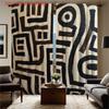 2D Flat   2pcs Black White Abstract Pattern Curtains - Modern Geometric Blackout Curtains with Brown Accent   Semi-Translucent Fab