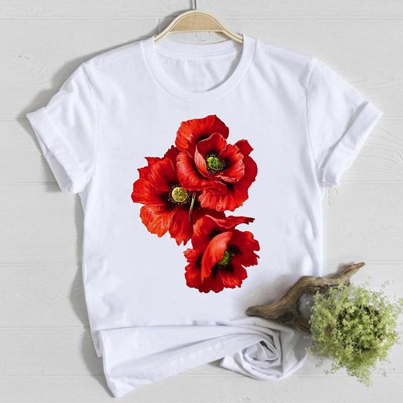 Blume Frühling Rundhals T-Shirt Top Shirt Damen Kleidung Mode T-Shirt Sommer Damen T Kurzarm Lässig Grafik T-Shirts