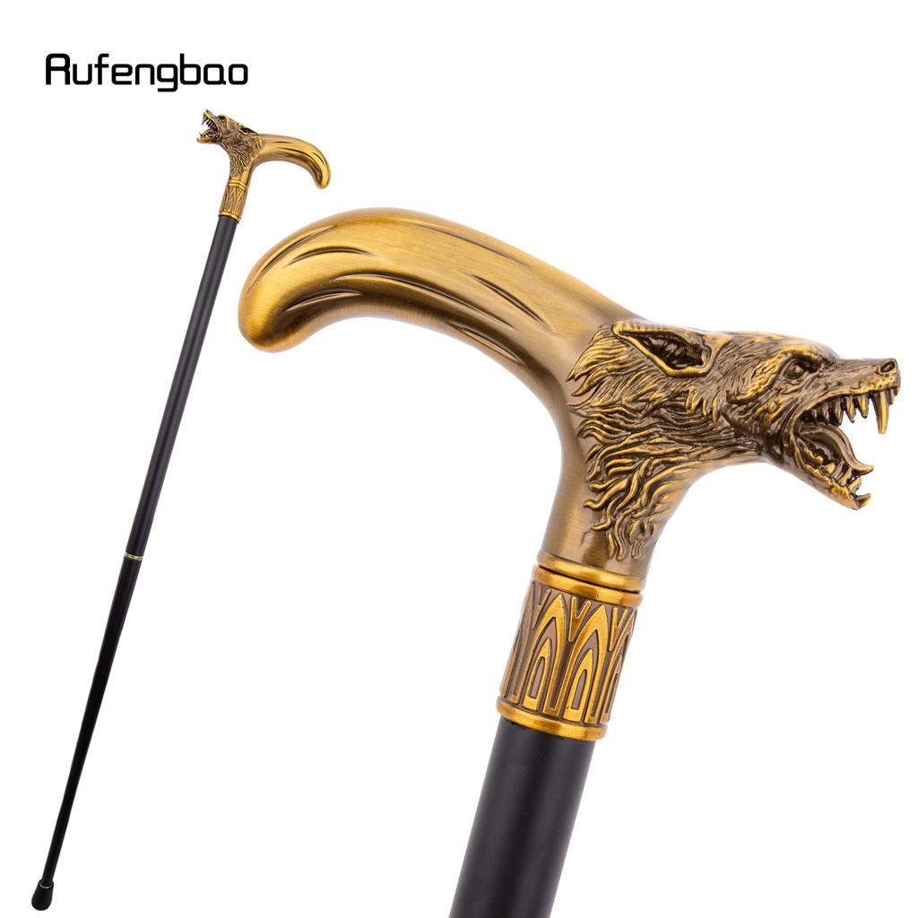 Yellow Wolf Head Biting Walking Cane Fashion Decorative Walking Stick Gentleman Elegant Cosplay Cane Knob Crosier 92cm