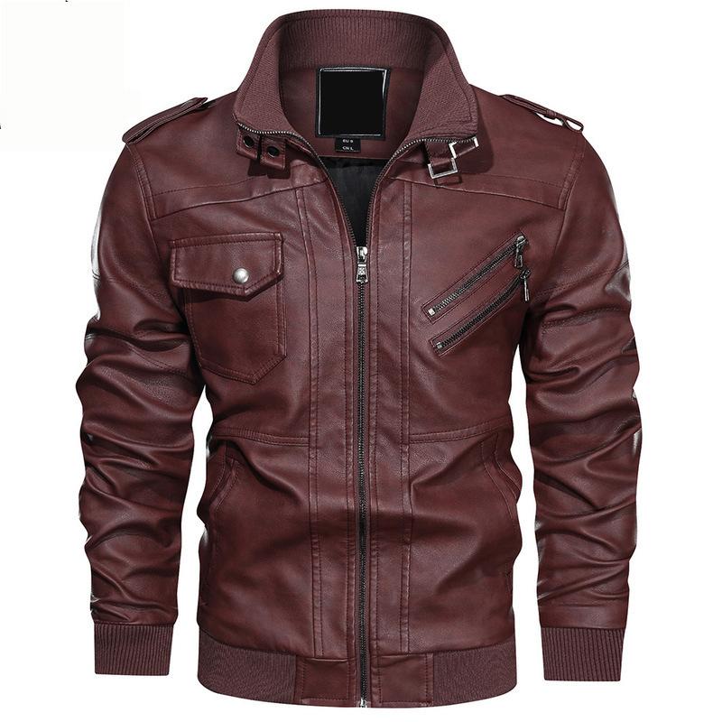 Autumn and Winter Stand Collar Leather Jacket for Men Casual Fashion Motorcycle Wear PU European Size Men's Leather Jacket