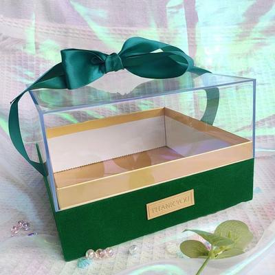 Caixa de Presente Transparente para Festa de Aniversário Casamento Mãos Caixa de Presente Acrílica Luxo Leve Laço Caixa de Presente Dia dos Namorados