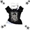 Damen 90er Vintage Punk T-Shirt Streetwear Sexy Kurzarm Gothic Slim Crop Top Hotgirl Lässig Femme Tee Harajuku Y2k