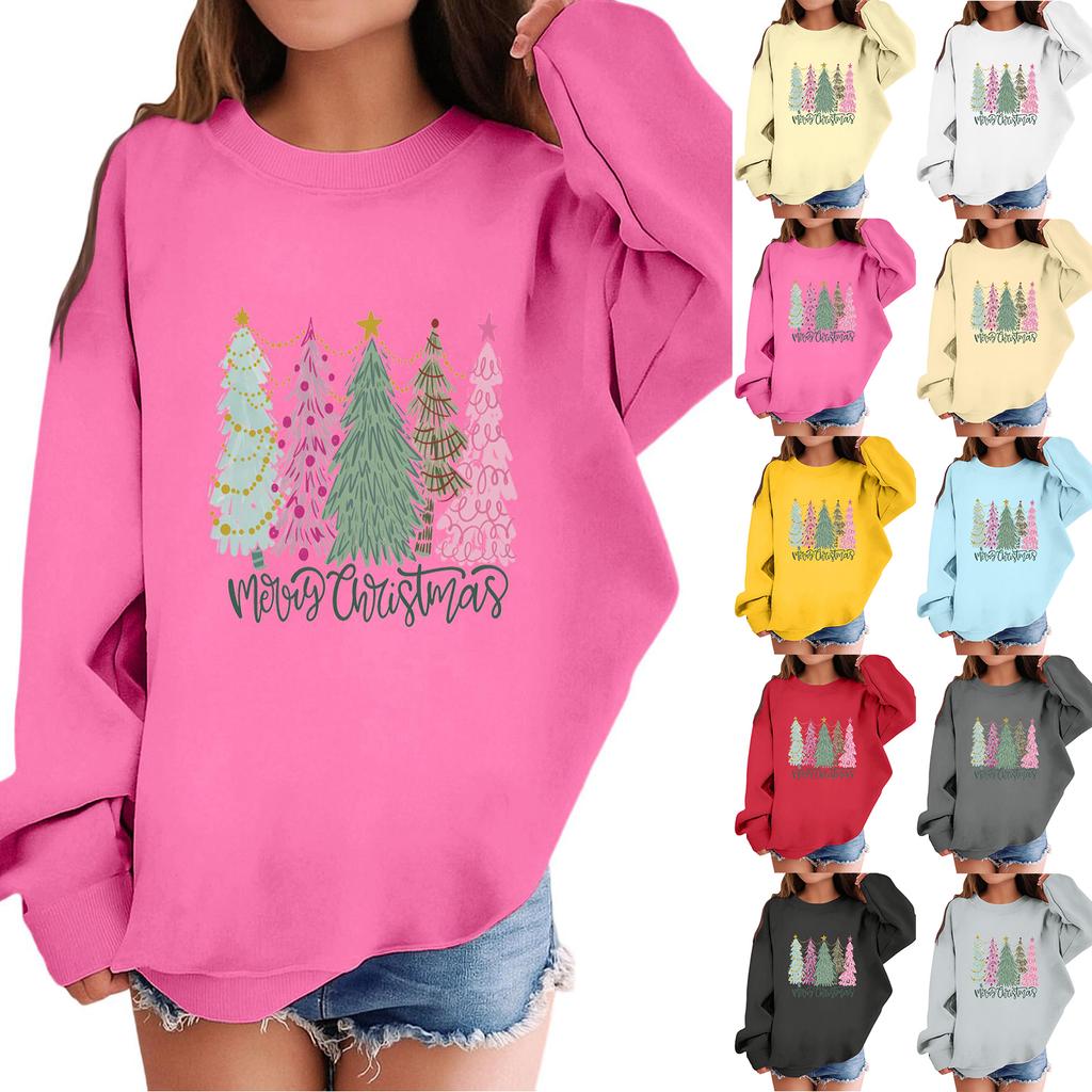 Children's Fashionable Casual Long-sleeved Loose Christmas Print Pullover Sweatshirt