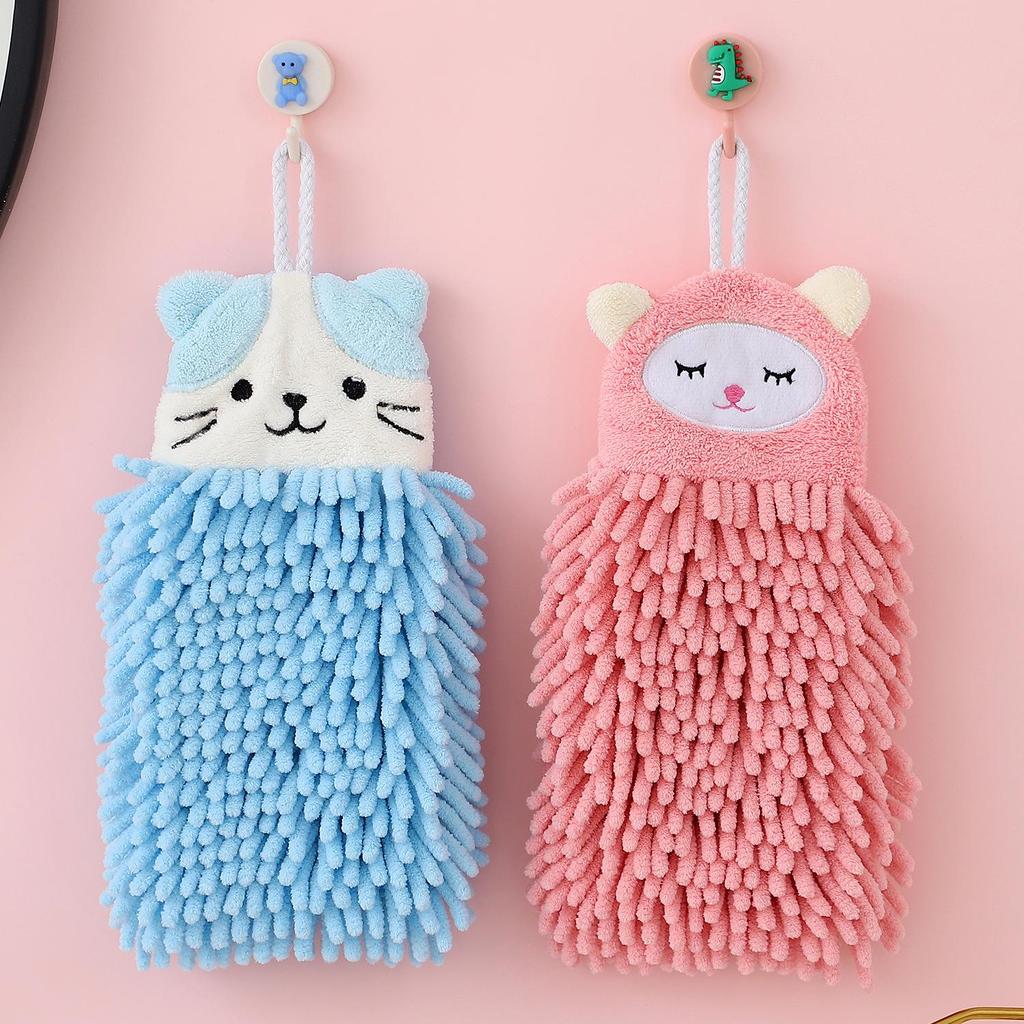 Coral Fleece Christmas Hanging Hand Towel, 13x15cm, Absorbent and Thick, for Bathroom and Kitchen Use