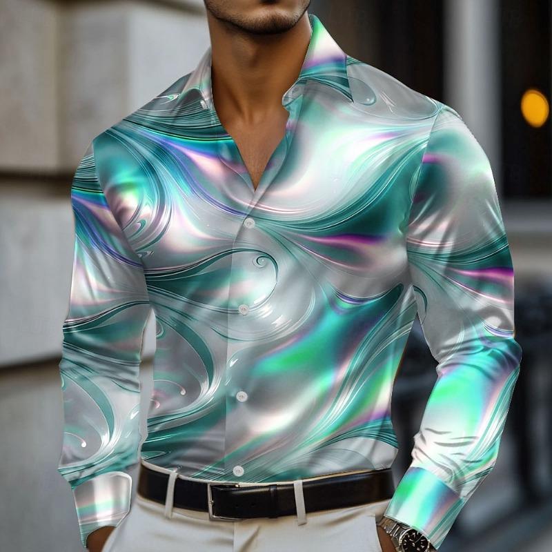 Herren Marmor Abstrakt Flüssige Kunst Hemd Hemd Formelles Hemd Langarm Mode Lässig Urlaub Sommer Frühling Herbst Revershemd