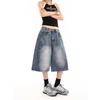 JYL Women's Denim Shorts American Vintage Summer High-Street Loose Washed Cropped Denim
