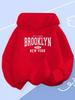 Felpa Bambino Vintage Brooklyn New York Autunno Inverno Spessa Fodera in Pile Stampa Grafica con Lettere Calda Casual Pullover