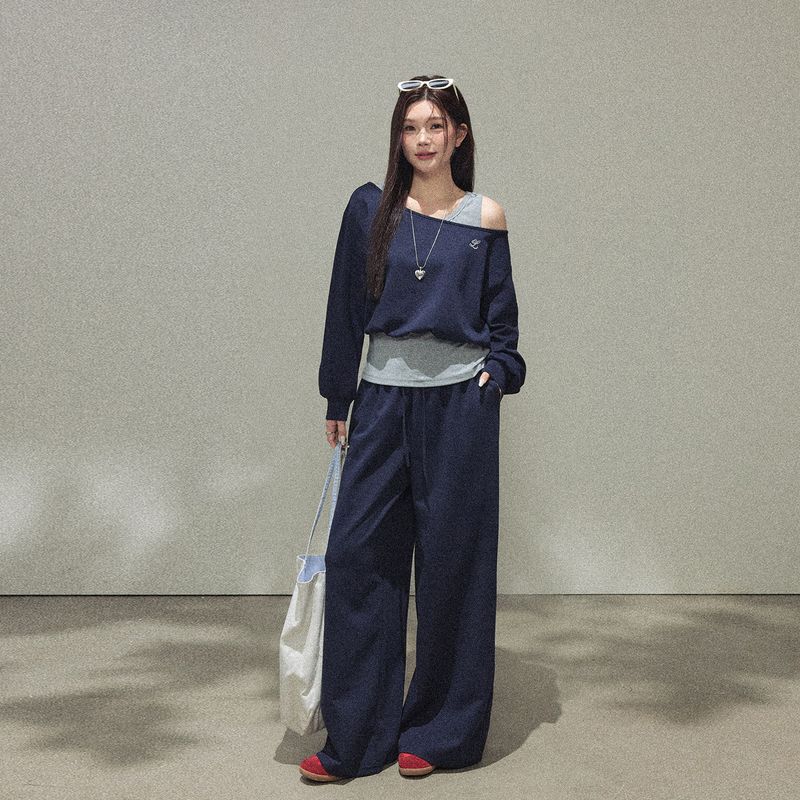 

Large Plus Size Women s Clothing Slightly Oversized Girls Autumn Slimming Korean Wear Sloping Exposed Shoulder Sweatshirt Gray Vest Casual Suit Top + Pants 2XL