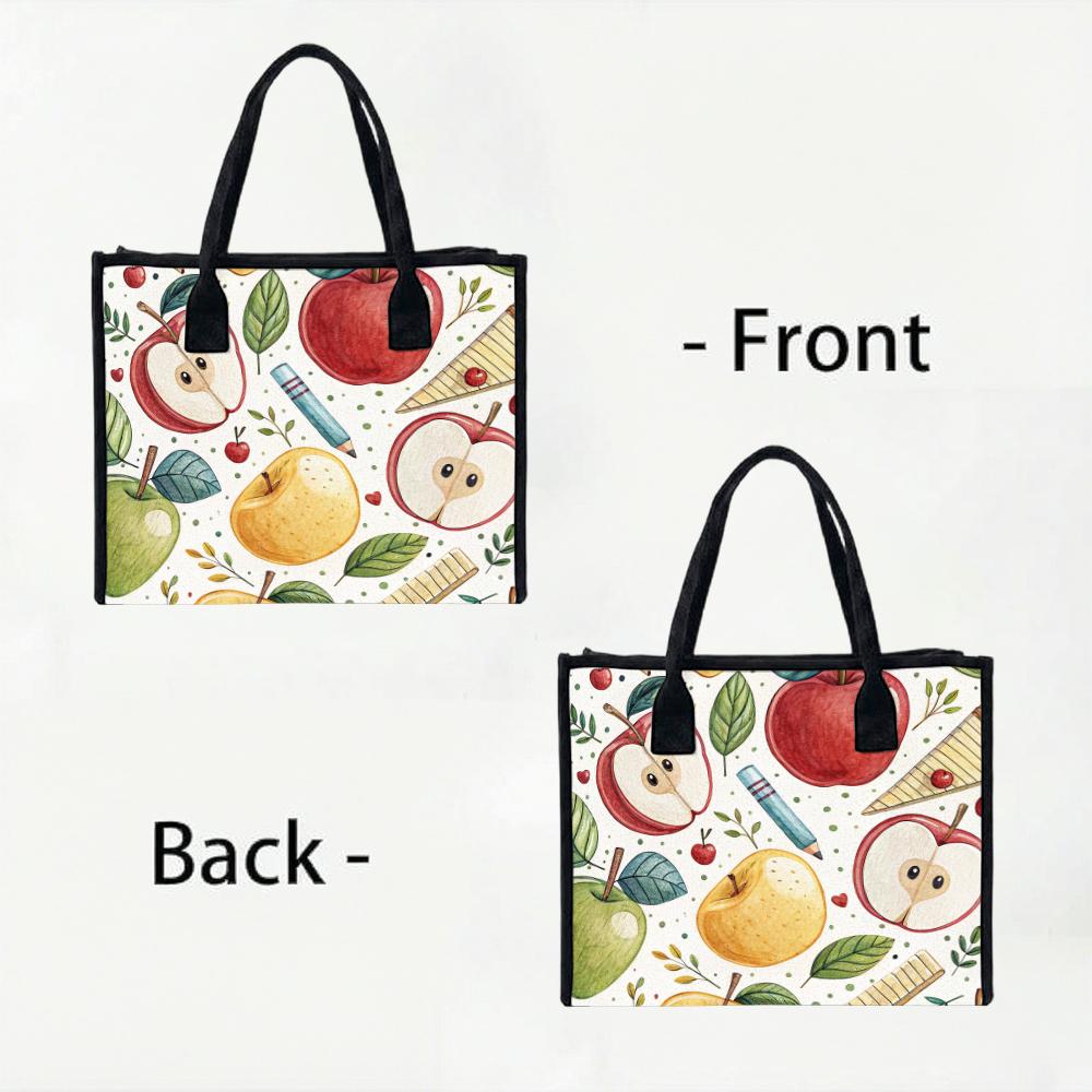 Cute Apple Pattern Tote Bag Portable Daily Handbag for Women Casual Lightweight Shoulder Bag for Work Shopping