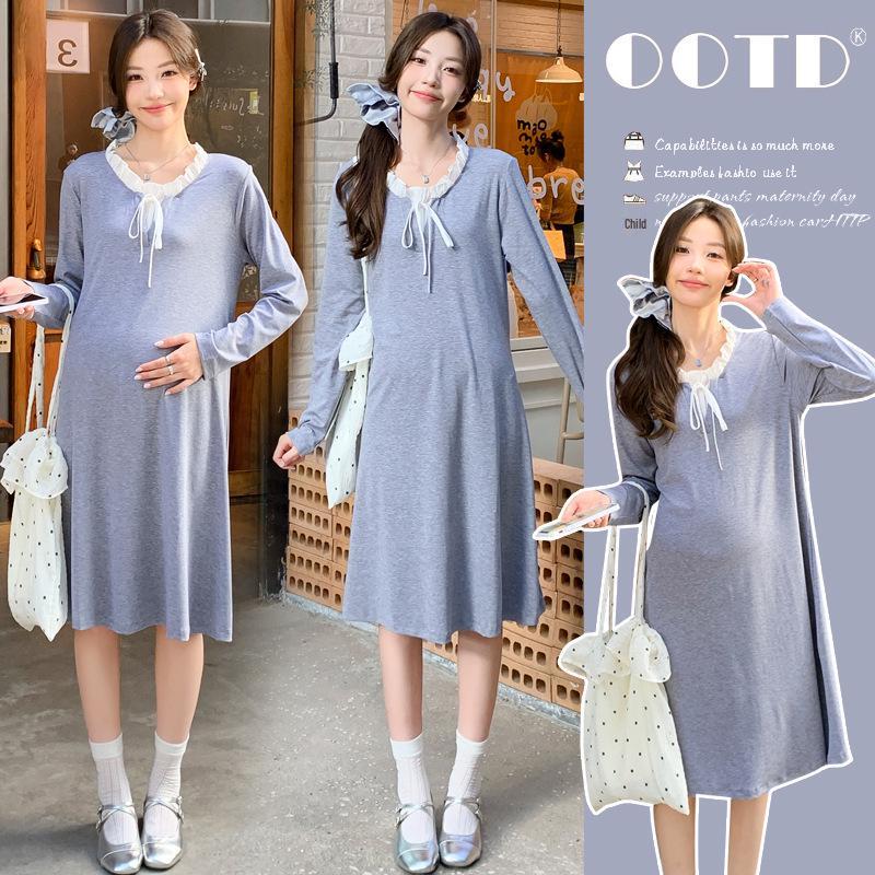 Korean Style Spring Sweet Loose Maternity Dress Extra Large светло-серый