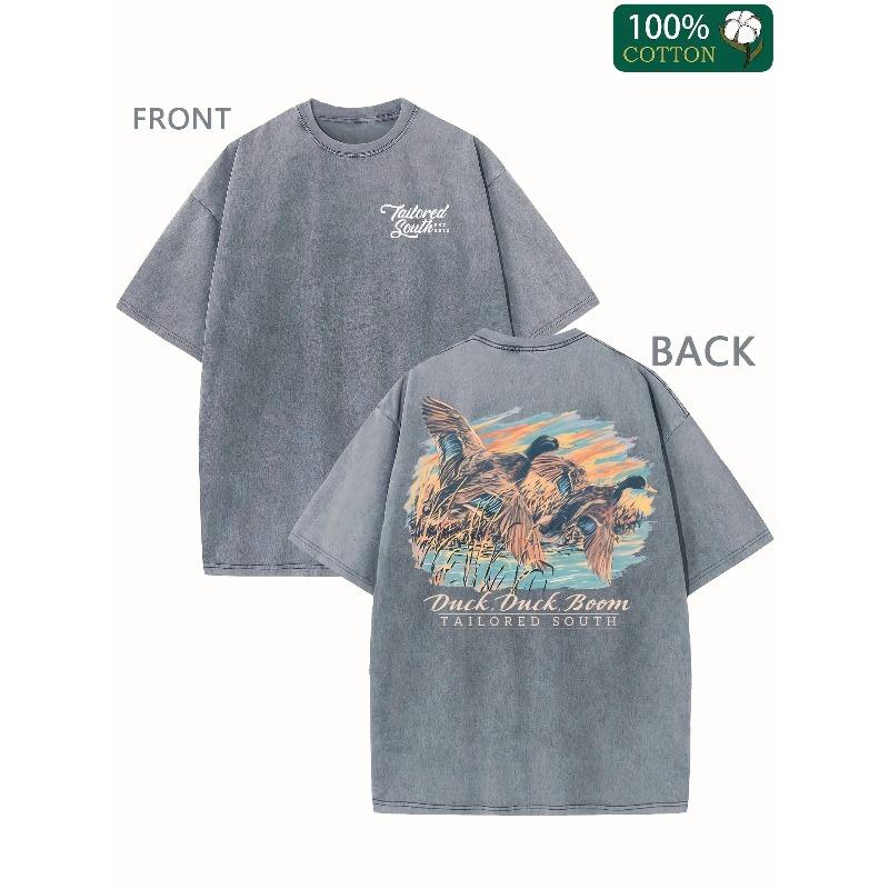 

Men S Vintage Flying Duck Reversible Print - Heavily Washed, Retro Duck Hunting Design Short Sleeve Round Neck Casual T-Shirt 5XL сірий