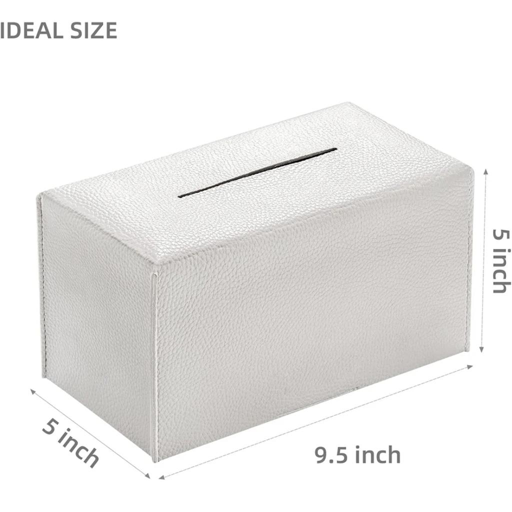 Tissue Box Cover Refined PU Leather Foldable Tissue Box Holder - Decorative Holder/Organizer for Bathroom Vanity Countertop