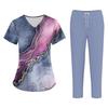 Großgrößen Bedruckte Arbeitsuniform-Oberteile Für Damen mit V-Ausschnitt Halloween-Print Kurzarm Lustige T-Shirts Tee Mit Taschen