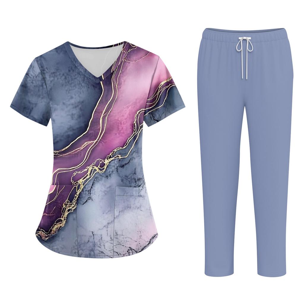 Großgrößen Bedruckte Arbeitsuniform-Oberteile Für Damen mit V-Ausschnitt Halloween-Print Kurzarm Lustige T-Shirts Tee Mit Taschen