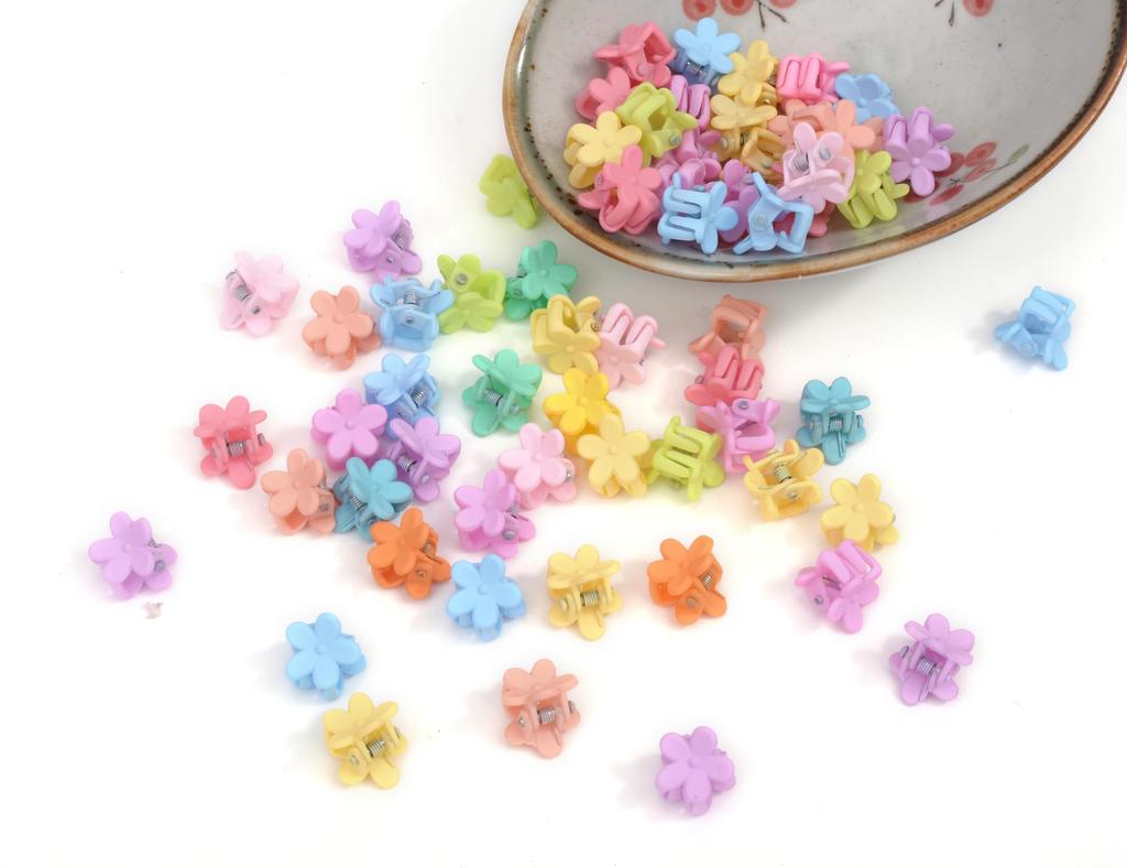 BIANHUAN Mini Flower Hair Clips, Set of 50, Kids and Babies Hairpins in Muted Colors, Cute and Stylish Hair Ornaments for Kids, Women, and Adults,